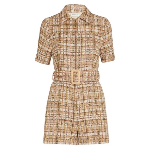 Sandro Acacia Tweed Cotton Belted Collar Zip Short Sleeve Romper Jumpsuit - Picture 11 of 13